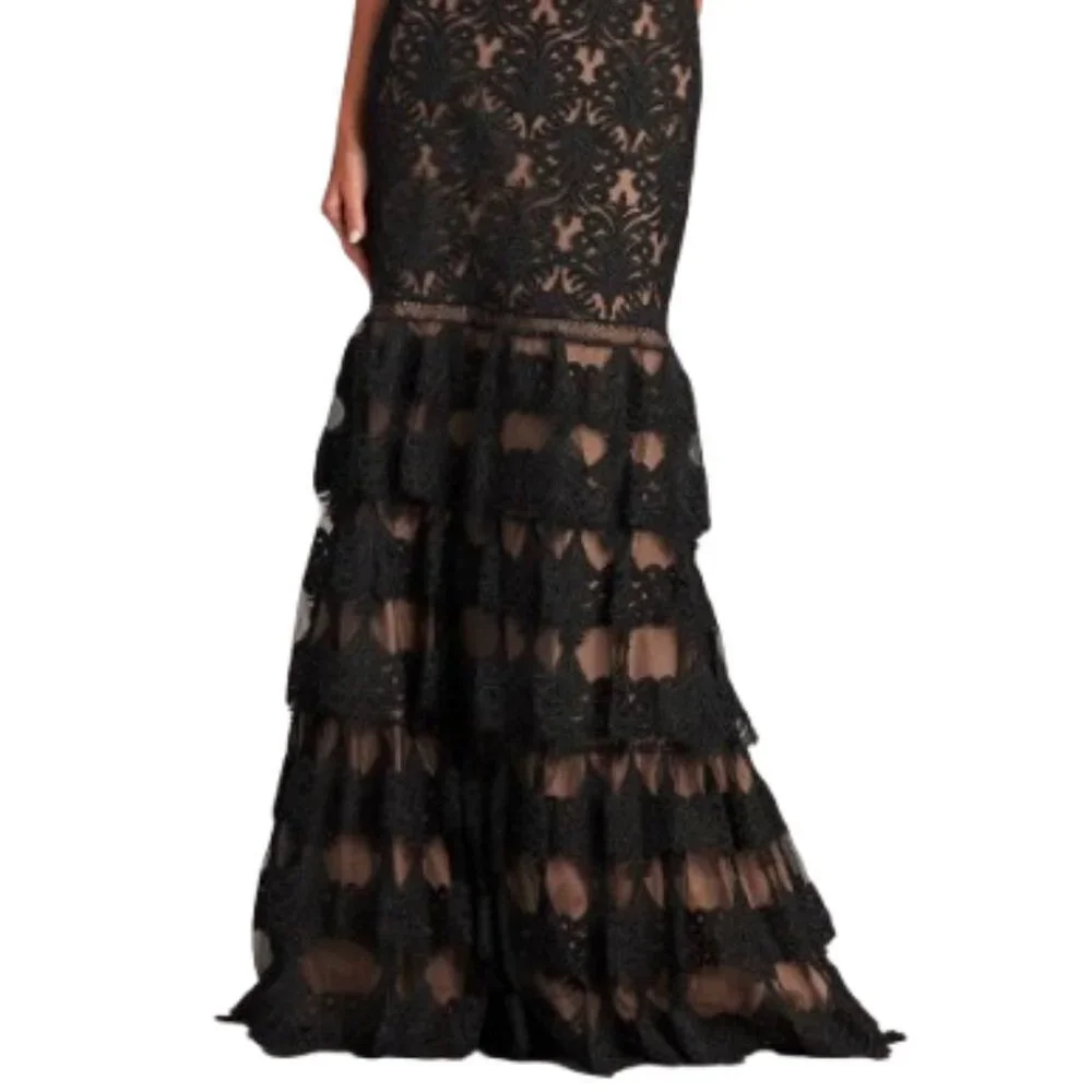 SALE NWT Tadashi CDY24229L Tulle Evening Dress Black Nude Size 6 - Picture 2 of 6